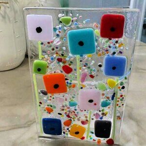 Fused Glass Art Wild Flower Candle Holders, Tea Lights
